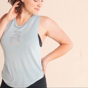 Barre3 teal tank with gold foil logo